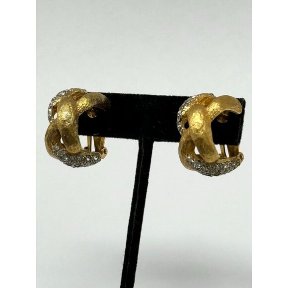 Vintage KJL Rhinestone gold hoop earrings - Picture 7 of 9